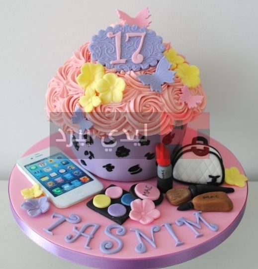 17 Birthday giant cupcake with iphone MAC make up and chanel bag